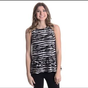 Sz S BB Dakota NWOT Zebra Print Sequin Sleeveless Peplum Top